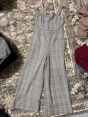Plaid Wide-Leg Jumpsuit in Gray